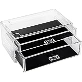 Sea Team Clear Makeup Organizer with Drawers, Acrylic Plastic Cosmetic Display Case, Jewelry Storage Box, Holder for Dresser, Bathroom, Vanity, Countertop (1 Large, 1 Middle Drawers)