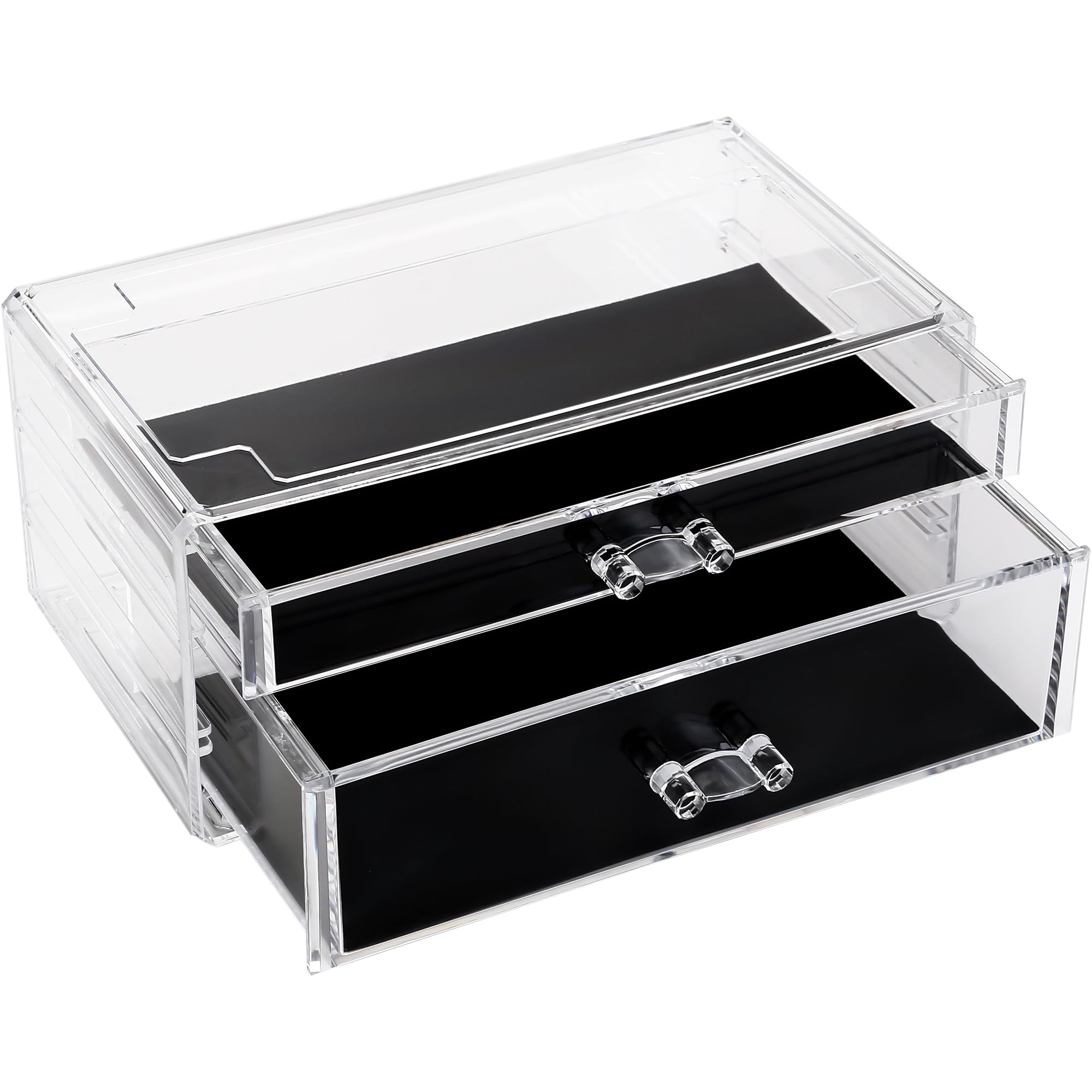 Sea Team Clear Makeup Organizer with Drawers, Acrylic Plastic Cosmetic Display Case, Jewelry Storage Box, Holder for Dresser, Bathroom, Vanity, Countertop (1 Large, 1 Small Drawers)