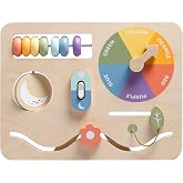 Pearhead Busy Board for Toddlers, Wooden Montessori Sensory Toy | FSC-Certified Design, Built-In Stand, Travel Activities, Color Recognition, Ages 1+