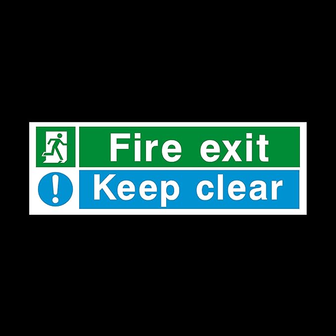 Fire Exit Keep Clear 300x100mm Plastic Sign with double sided fixing