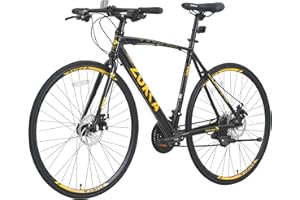 MEGHNA Road Bike 700C Wheels 3x8 / 24 Speed Dual Disc Brake Road Bike Flat Handlebar Hybrid Bike Commuter Bike for Women Men Junior Senior