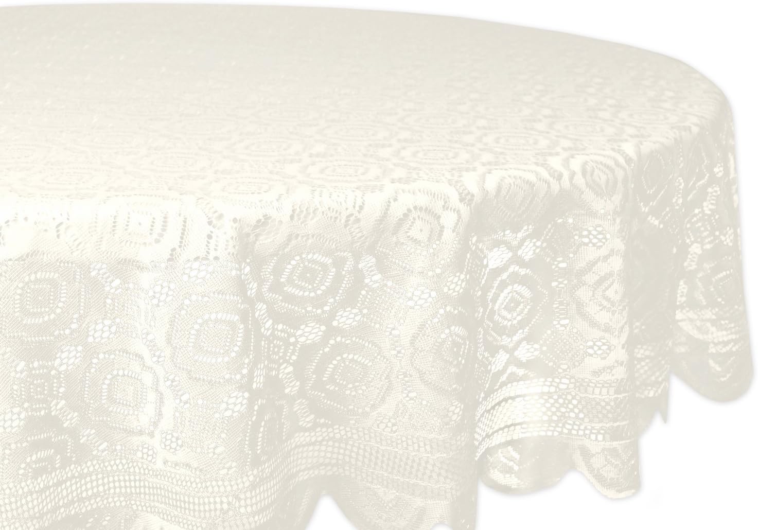 Amazon Com Dii Home Essentials 100 Polyester Machine Washable Shabby Chic Vintage Tablecloth Or Overlay 63 Round Vintage Lace Cream Home Kitchen