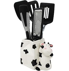 Sixdrop Cow Utensil Holder, Cow Kitchen Utensil Holder, Multipurpose Cow Farmhouse Decor, Kitchen Crock Storage, Farm Decorations Decor Gift, Cow Kitchen Decor Ceramic Holder