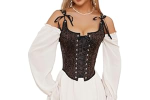 CTREELA Womens Medieval Push Up Corset Top Victorian Bustier Tops Steampunk Pirate Renaissance Eyelet Vest Overbust Corset