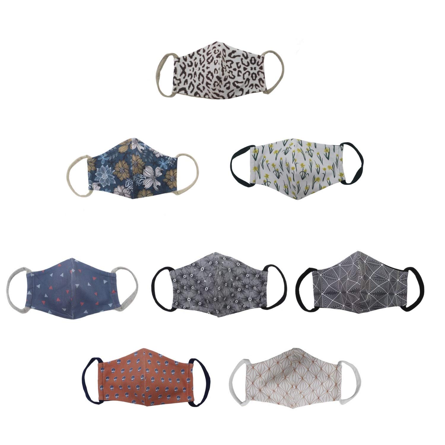 Penguin Home 100% Cotton Reusable Double Layer Face Mask - Set of 8 in Printed Colours - Washable with Anti Microbial Finish - Anti Dust