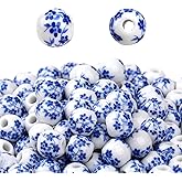 100PCS Blue Porcelain Beads for Jewelry Making,DIY Craft for Necklace,Bracelet,Boho Jewelry Supplies,Blue and White Flower Beads