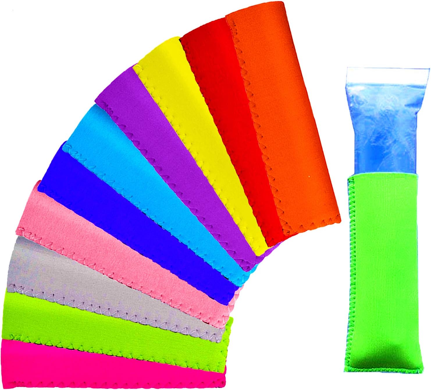 CREPRO Ice Pop Sleeves, 10 Pack Popsicle Holders Bags, Original Neoprene Freezer Popsicle Covers, 10 Colors (Original)