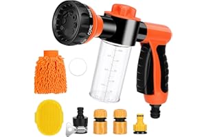 BOBOKA Pup Pony Jet Dog Wash 7 Pieces Pet Bathing Tool Set Include Hose Nozzle Foam Sprayer with Connectors, Dog Rubber Comb Brush and Wash Mitt, for Showering Pet, Car Wash and Watering Plants