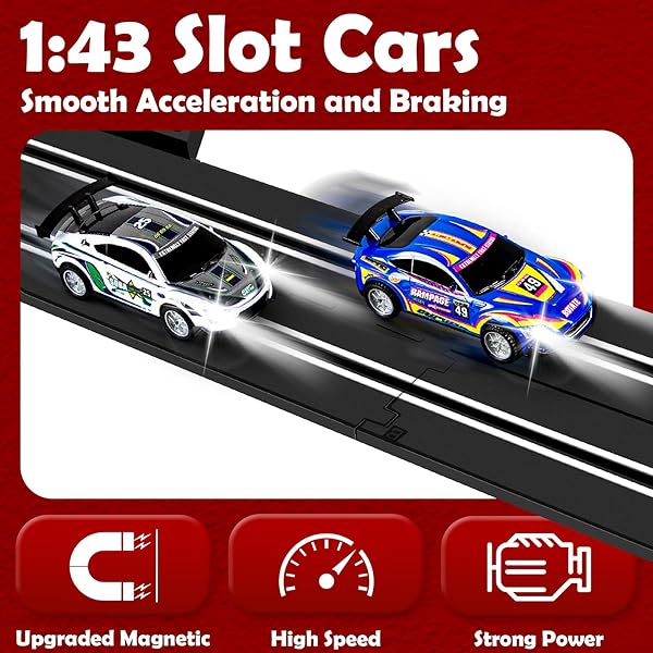 30 FT SLOT CAR RACE TRACKS SETS TOYS FOR AGES 8-10 -1:43 DUAL RACE CAR TRACK WITH 4 SLOT CARS, 2 HAND CONTROLLERS, CHRISTMAS, BIRTHDAY GIFT TOYS FOR AGES 8-13