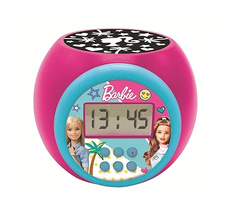 LEXIBOOK, Barbie, Projector alarm clock with snooze function and alarm function, Night light with timer, LCD screen, battery operated, RL977BB