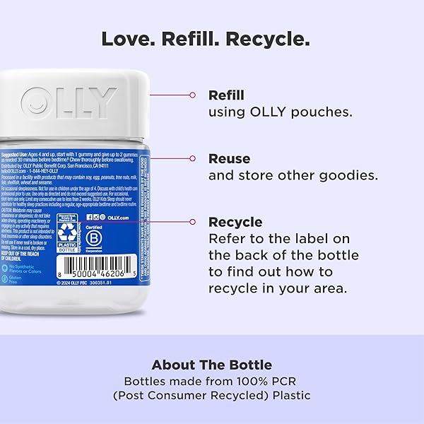 OLLY KIDS SLEEP GUMMIES, 0.5MG MELATONIN, L THEANINE, CHAMOMILE, AND LEMON BALM, RASPBERRY – 70 COUNT