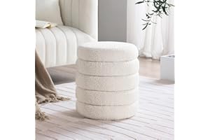 Get Set Style Modern Round Ottoman with Soft Padded Seat, Storage Vanity Stool for Makeup, Upholstered Footrest Stool Ottoman
