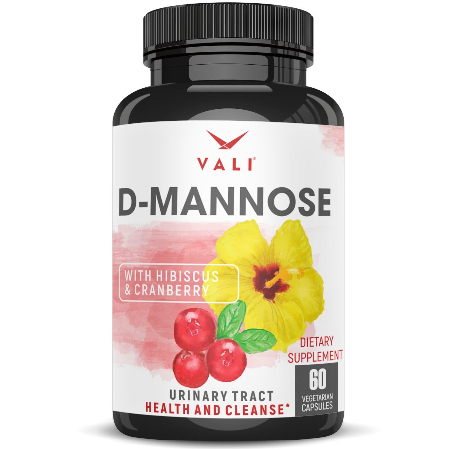 D Mannose Urinary Tract Infection Formula - Triple Strength with Organic Cranberry 50:1 Concentrate & Hibiscus for Healthy Bladder Function, Natural Yeast Cleanse, & UTI Support - 60 Veggie Capsules
