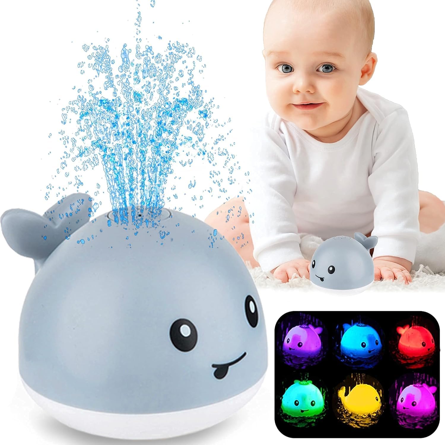 ZHENDUO Baby Bath Toys, Light Up Bath Toys Spray Water Bath Toy, Sprinkler Bathtub Toys for Toddlers Kids Boys Girls, Pool Bathroom Toy for Infant,Christmas Baby Toys