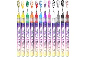 Drkicsy 12 Colors Nail Art Pens Set, DIY Nail Art Markers for Kids and Adults, 0.5mm Fine Tip Nail Polish Pens for Graffiti Dotting Drawing Painting Point Liner (1 Set)