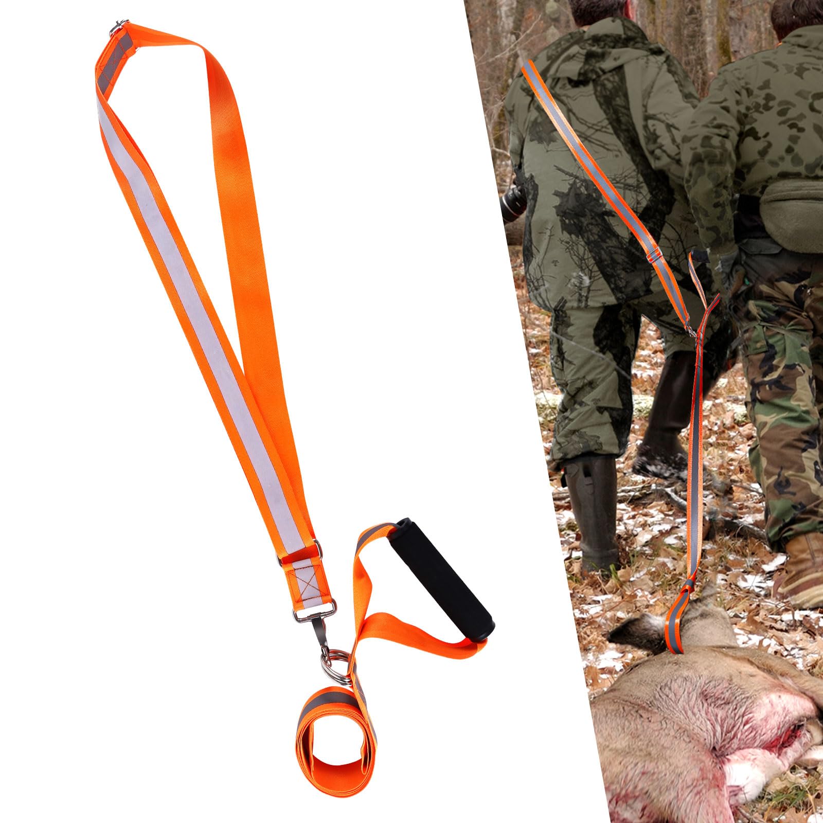 XIHIRCD Deer Drag Rope, Deer Hunting Drag Rope With Reflective Shoulder Straps Detachable Connector Deer Dragging Tool Easy To Carry Deer Drag And Harness Deer Hunting Accessories