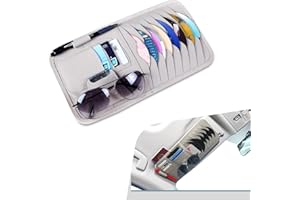 dawfall Car Sun Visor Organizer, Multi-Function Multi-Pocket CD Sunglasses Pen Card Bill Storage Bag, Leather Anti-Scratch Protection Grab and Go Portable Organizer, Universal for Cars Trucks (Gray)