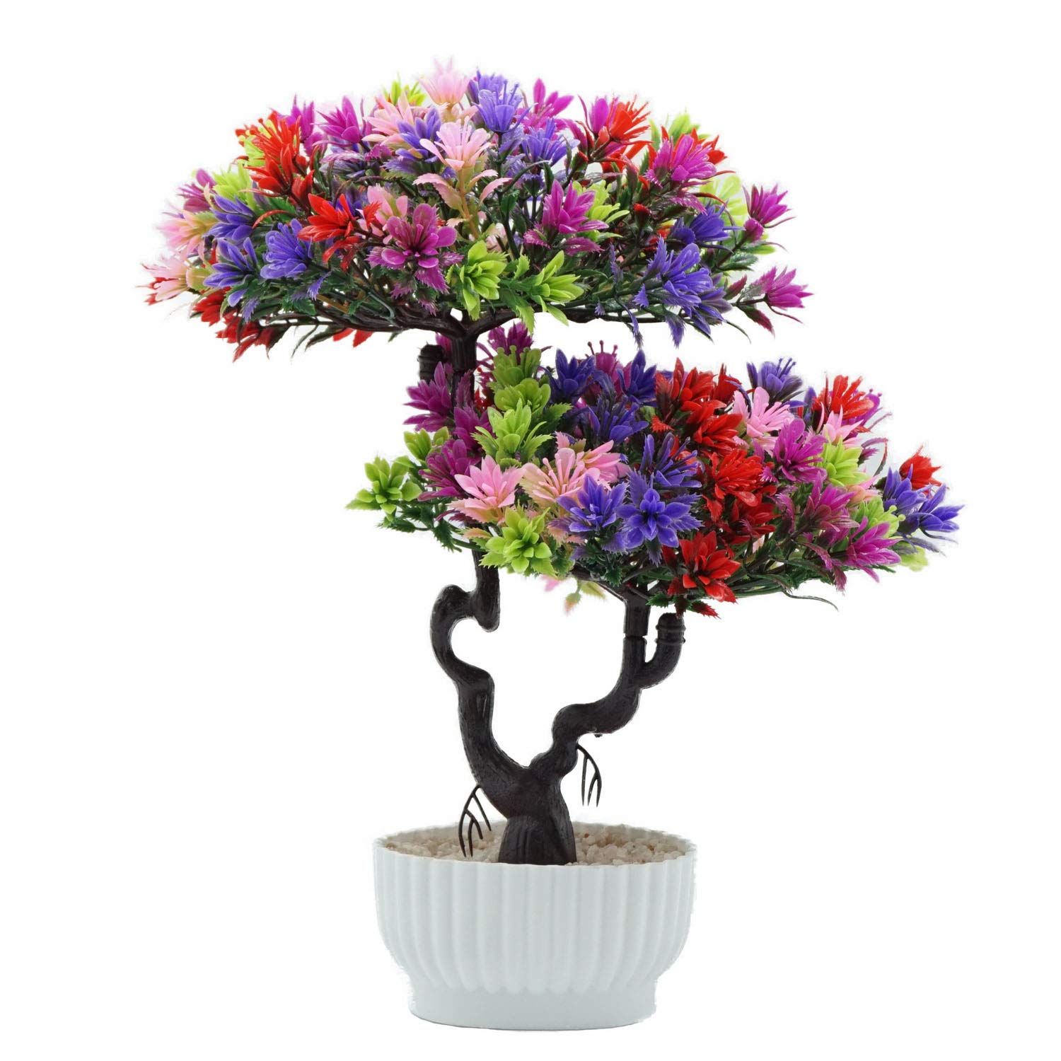 Verve Jelly Artificial Potted Plant,Bonsai Simulation Plant Plastic Mini Plants for Home Decor Pine Tree and Grass Arrangements Tabletop Decoration,31cm High,Colorflu