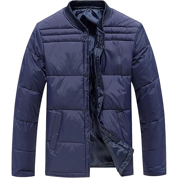 Men's Stand Collar Puffer Jackets Casual Snap Button Down Quilted