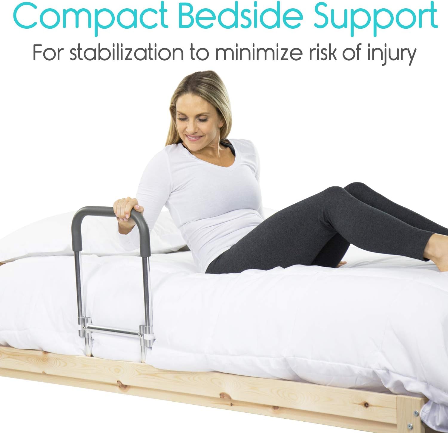 Vive Bed Rail - Compact Assist Railing for Elderly Seniors, Handicap, Kids - Standing Bar Handle with Fall Prevention Guard - Adjustable Bedrail Cane fits King, Queen, Full, Twin - Stability Grab Bar: Health & Personal Care