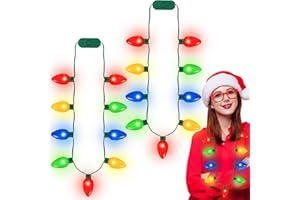 QZYL 2 Pack Christmas Light Necklace, Colorful Christmas Accessories, 9 LED Bulbs Light Up Christmas Necklace with 3 Flash Modes, Ugly Sweater Lights for Xmas New Year Party Favor Supplies Accessories