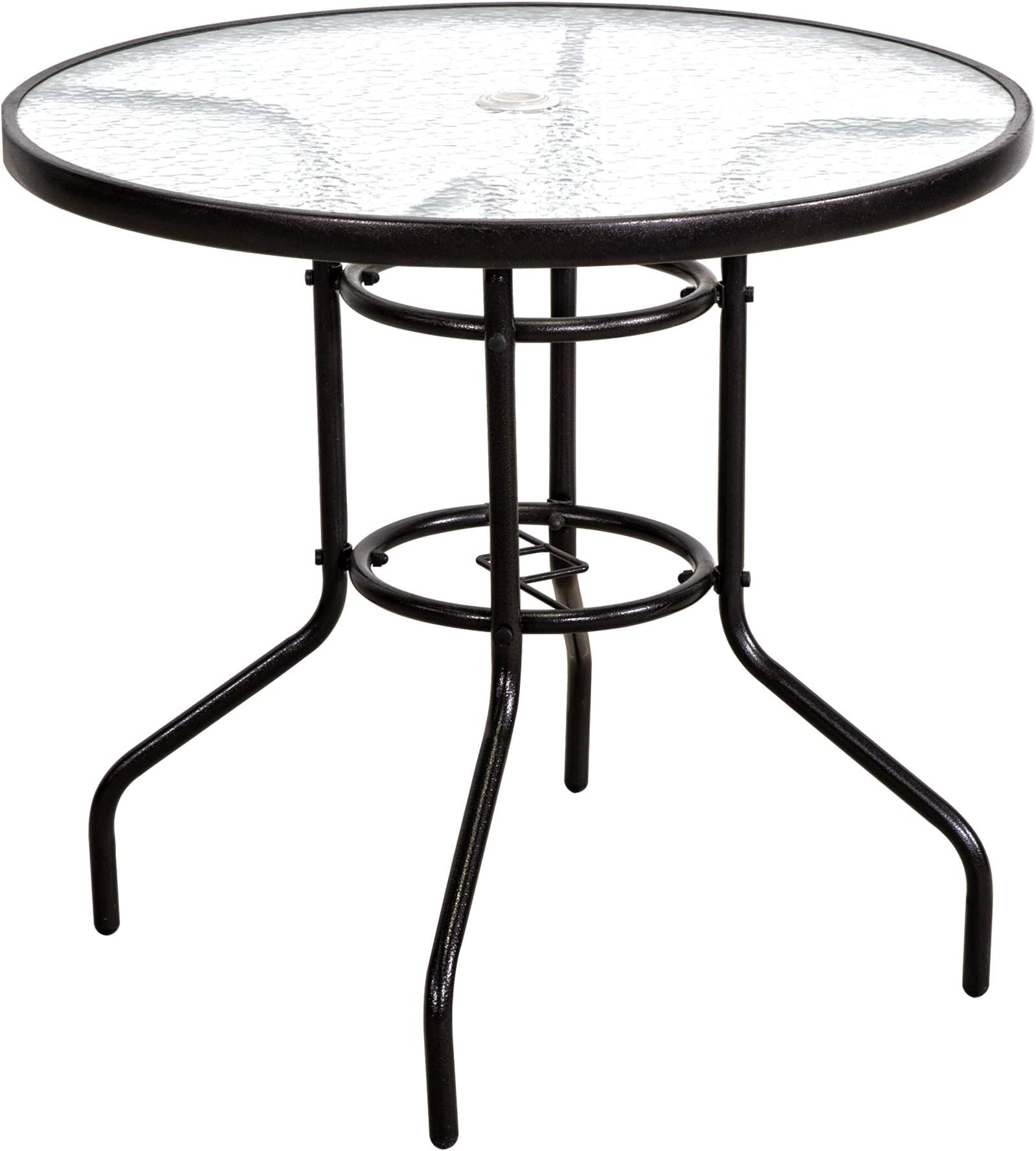 FurniTure Outdoor Patio Table Patio Tempered Glass Table 32" Outdoor Bistro Tables with Umbrella Hole Perfect Garden Deck Lawn Round Table, Dark Chocolate