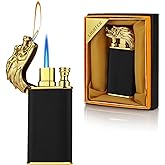 Magic Dual Flame Dragon Lighter, Butane Refillable Torch With Switchable Windproof Jet & Soft Fire - Cool Double Flame Creative Gift for Men (Black, Without Gas)