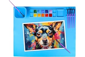 Queceuy Silicone Painting Mat，20"X16"Silicone Art mat with 1 Water Cup ，Handmade erasable Washable，for Resin, DIY, Clay, Play Doh Silicone Drawing mat for Children（Blue）