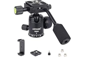 CNC Ball Head with Handle All Metal Tripod Ball Heads Camera Mount (Max Load 17.6lbs/8kg) with 1/4" Quick Shoe Plate for Trip