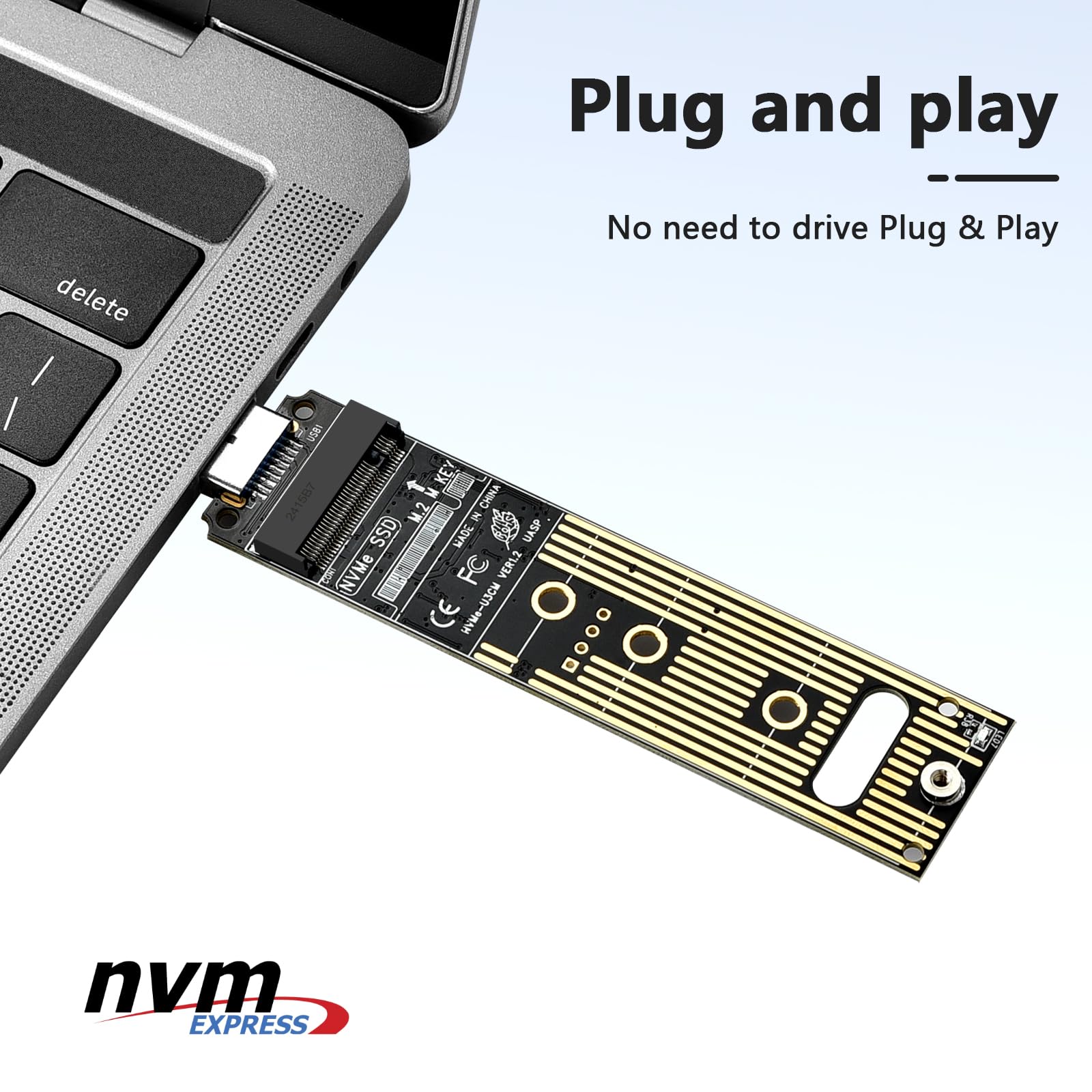 ELUTENG NVME to USB Adapter USB 3.1 Gen 2 to M.2 NVMe SSD Converter Adapter 10Gbps PCIe Based M Key Hard Drive Reader Max 4TB Support UASP for 2280 2260 2242 2230 SSD (Only for M.2 NVME)