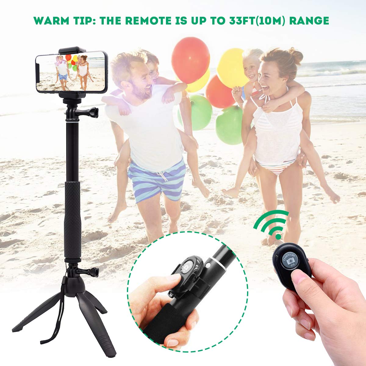 SYOSIN Selfie Stick, 3 in 1 Extendable Selfie Stick Tripod with Detachable Bluetooth Wireless Remote Lightweight Phone Holder (BK)