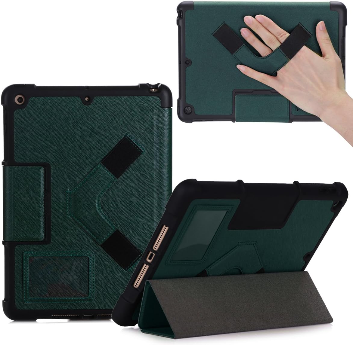 SHOCKPROOF BEST NEW 2017 iPad 5th Gen Dark Green Slim Apple Designer Case for Kids & Adults/Heavy Duty Rugged Protective Folio Great For Girls & Boys | Models ipad Air, 9.7 inch Pro, 1,2,3,4,& mini