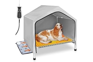 DOPLIV Heated Dog House - Elevated Dog House with Heating Pad, 9 Adjustable Temperature with Timer, Creating a Cozy and Warm Winter Home for Your Pet, Suitable for Medium Cats Dogs