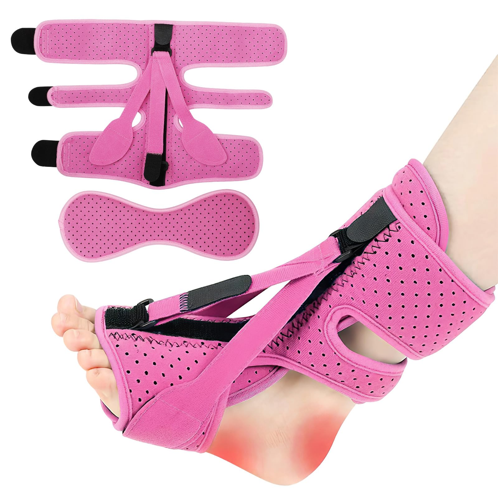 WAKERUG Plantar Fasciitis Night Splints, Ankle Brace for Plantar Fasciitis Treatment Pain Relief, Adjustable Foot Drop Night Splint for Heel Achilles Tendonitis Pain Relief for Men Women, Pink