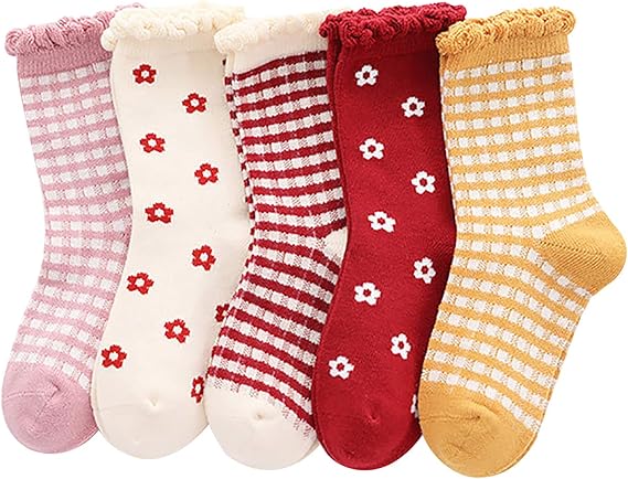 Amazon Yosion 靴下 女の子 子供 綿 ソックス 女子 キッズ 可愛い 春 夏 秋 冬 ５色 5足セットs M L Xl 11 23cm 靴下 通販
