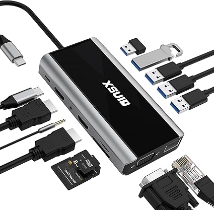 Amazon Xsuid Usb Cドッキングステーション Hdmi 変換 Usb ハブ Usbポート 14 In 1 Usb Type C変換 Usb Hub Usb3 0 ハブ 4k デュアル Hdmi Vgaトリプルディスプレイ搭載 60w Pd急速充電 ギガビットイーサネット Usb 3 0ポート 5 3 5mmオーディオ