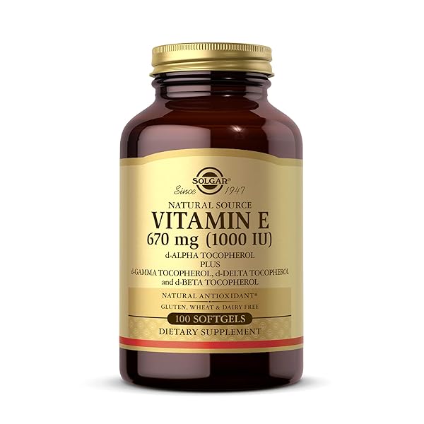 SOLGAR VITAMIN E 670 MG (1000 IU), 100 MIXED SOFTGELS – NATURAL ANTIOXIDANT, SKIN & IMMUNE SYSTEM SUPPORT – NATURALLY-SOURCED VITAMIN E – GLUTEN FREE, DAIRY FREE – 100 SERVINGS