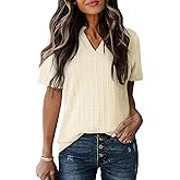 Dokotoo Women's Tops Dressy Casual V Neck Short Sleeve Shirts Summer Tops Fashion Business Casual Trendy Outfits