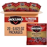 Jack Link's Beef Jerky Multipack - Original - 0.625 oz (20 Pack) | Made with 100% Real Beef - Ready to Eat Real Meat Protein Snacks - 7g Protein per Serving - Bags