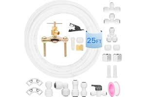 USEAMIE Refrigerator Ice Maker Water Line Kit, 25FT 1/4In O.D. with Self Piercing Valve and Quick Couplings for Refrigerators, Food Grade Ice Make and RO Systems