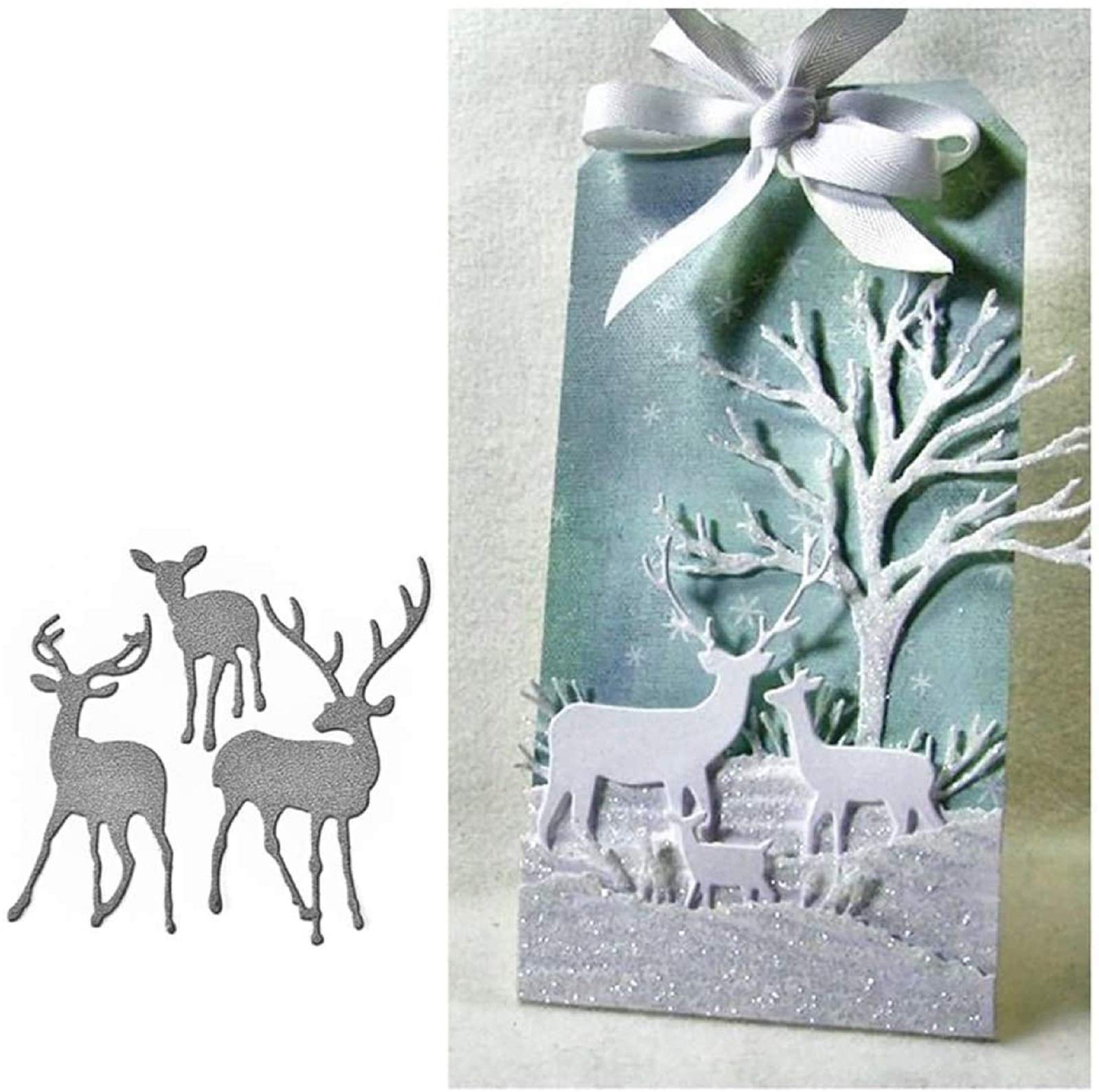 U-Horizon Christmas Deer Cutting Dies, DIY Scrapbooking Metal Embossing Stencil Template Mold for Album Paper Card Art Craft