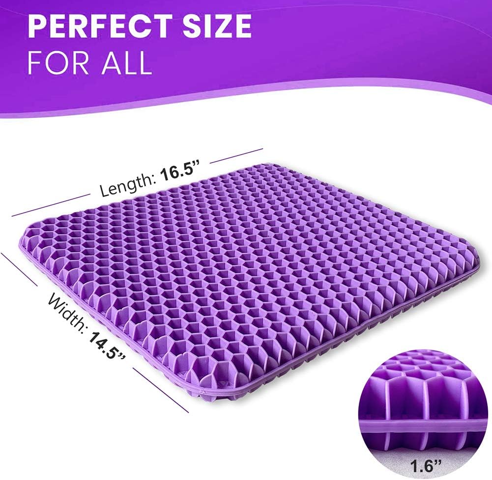 Gel Seat Cushion - Purple Enhanced Double Non-Slip Seat Cushion for Tailbone Pain Relief - Seat Cushion for The Car Or Office Chair - Sciatica & Back Pain Relief: Kitchen & Dining