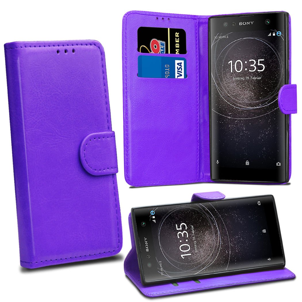 Sony Xperia XA2 Cases - Premium Purple Wallet Leather Flip Case Cover For Sony Xperia XA2 [Card Holder] [Magnetic Closure]