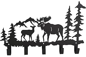 VIVICOMFY Metal Moose Coat Hooks Wall Art Decor-Moose Hangers and Key Holder-Clothes Hat Rack-Animal Theme Hooks Sweet Home Decor for Storage, Living Room, Hallway, Office (Black)