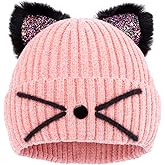 KDVOG Kids Cat Ears Knitted Beanie Winter Hat Ski Cap for Girls 3-8 Years Old