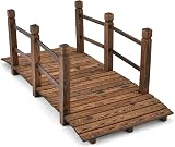 TANGZON 1.5M Wooden Garden Bridge with Safety Railings, Brown view 1