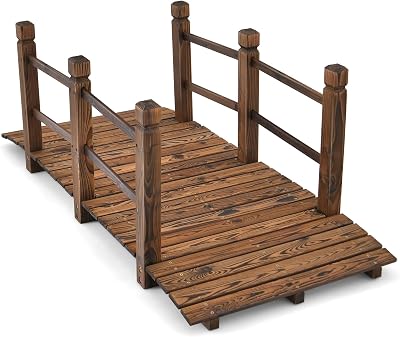 TANGZON 1.5M Wooden Garden Bridge with Safety Railings, Brown