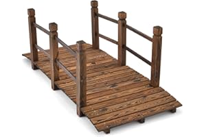 Tangkula 5 FT Wooden Garden Bridge, Arch Stained Finish Footbridge with Double Safety Rails, Outdoor Fir Construction Decorat