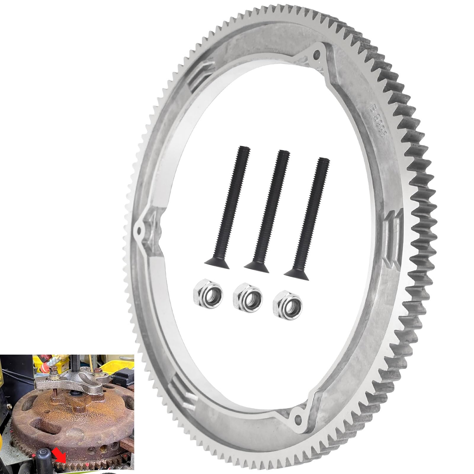 Photo 1 of 1 Set Upgraded Aluminum Alloy 499612 Ring Gear Durable & Wear-Resistant Compatible with B&S BS499612 Replacement of Previous Plastic Gears, for Works with Engine, Lawn Tractor, Lawn Mower