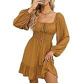 Dokotoo Womens Dresses Fashion 2026 Long Puff Sleeve Elastic Waist A-Line Casual Mini Beach Dress